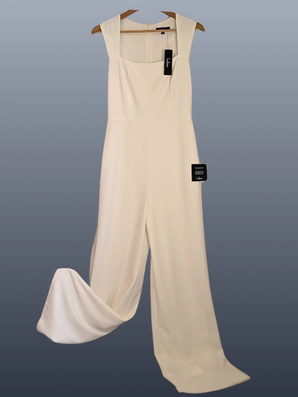 Lulus Enticing Endeavors Ivory Stretch Wide Leg Jumpsuit L Honeymoon Wedding NWT - Picture 3 of 12